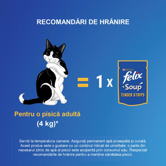 Felix Soup Original – hrană umedă complementară pentru pisici adulte, cu vită, 6 x 48 g